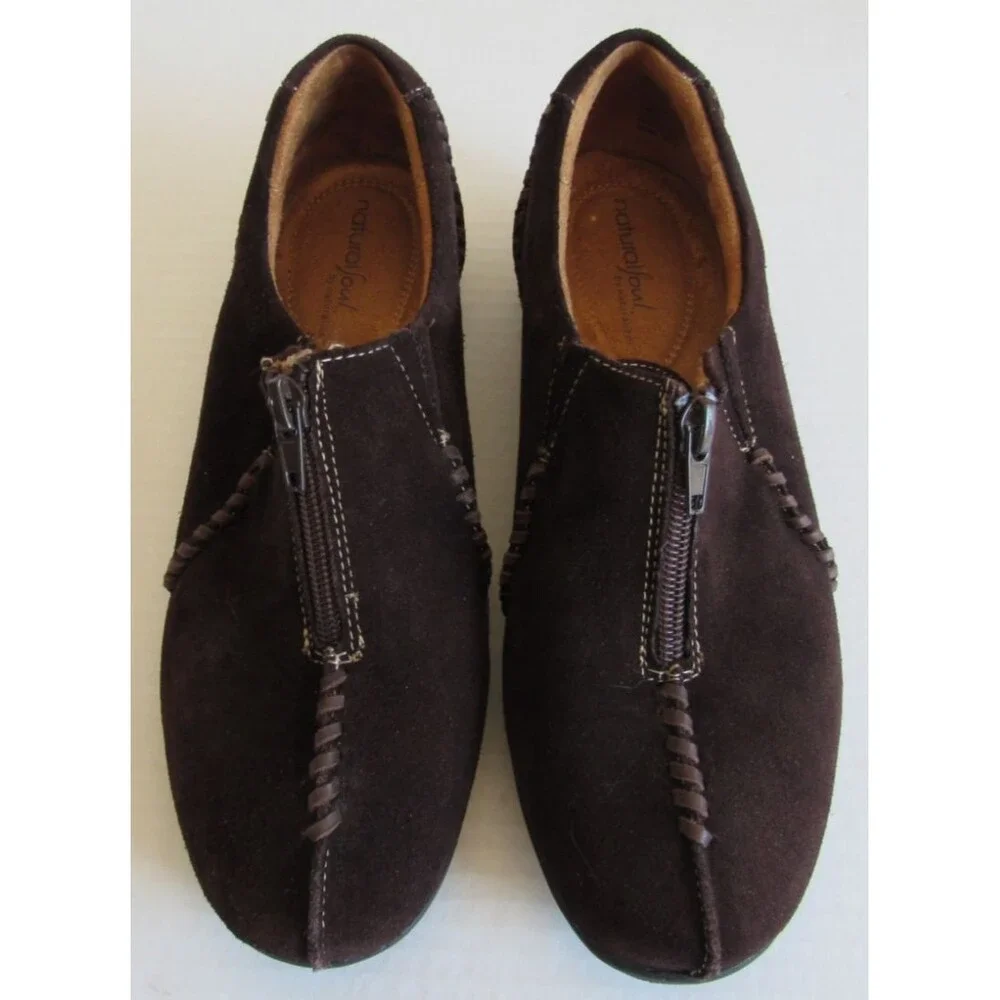 Natural Soul Dark Brown RIGG Slip On Front Zip Suede Leather Loafer Size 8M
